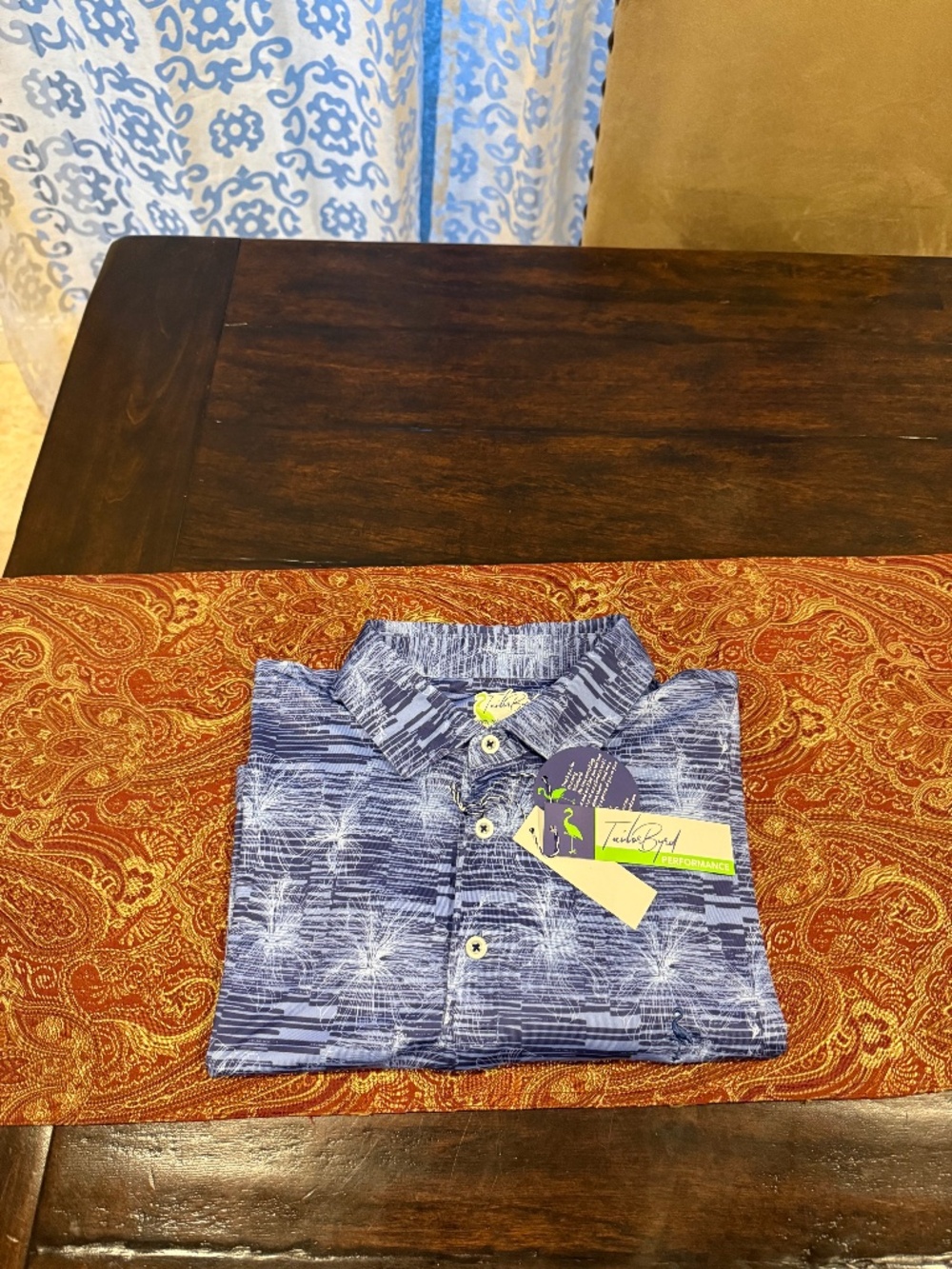Tailorbyrd Men's XL Navy Abstract Orchid Performance Polo MSRP $80